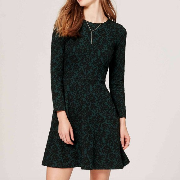 LOFT Dresses & Skirts - NEW LOFT Jacquard Flare Dress Green Floral FLAWED